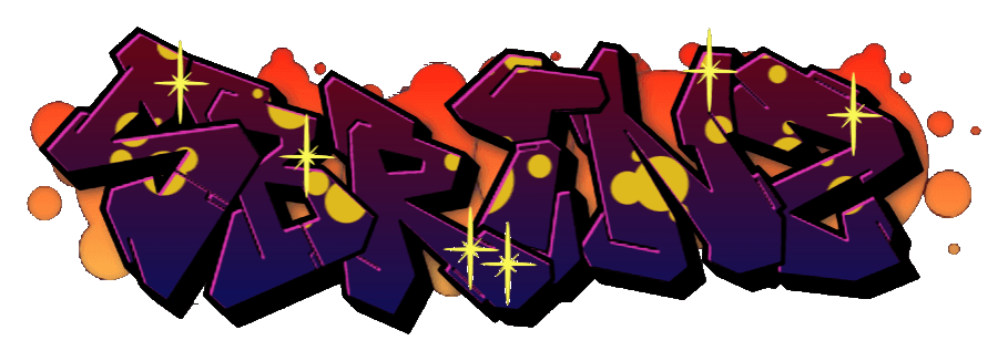 SBRINZ graffiti tag in purple and orange with yellow sparkles